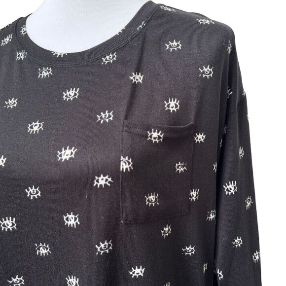 🍀Jenni Pajama Sleep Shirt Black All Seeing Eye Stretch Pocket Pullover SMALL - Picture 5 of 9